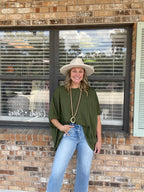 Easy Does It Olive Oversized Top