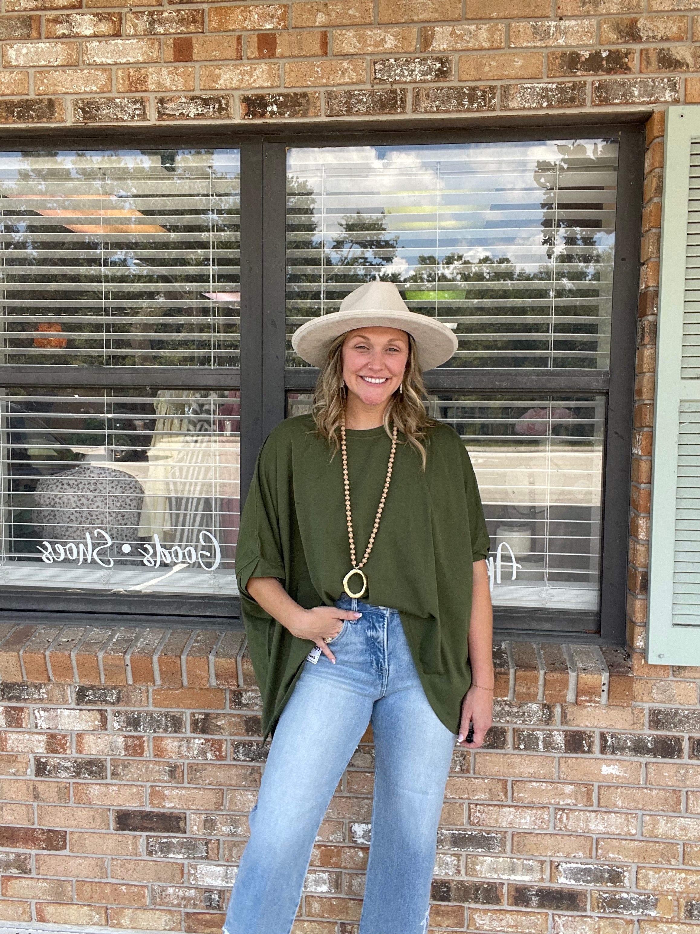 Easy Does It Olive Oversized Top