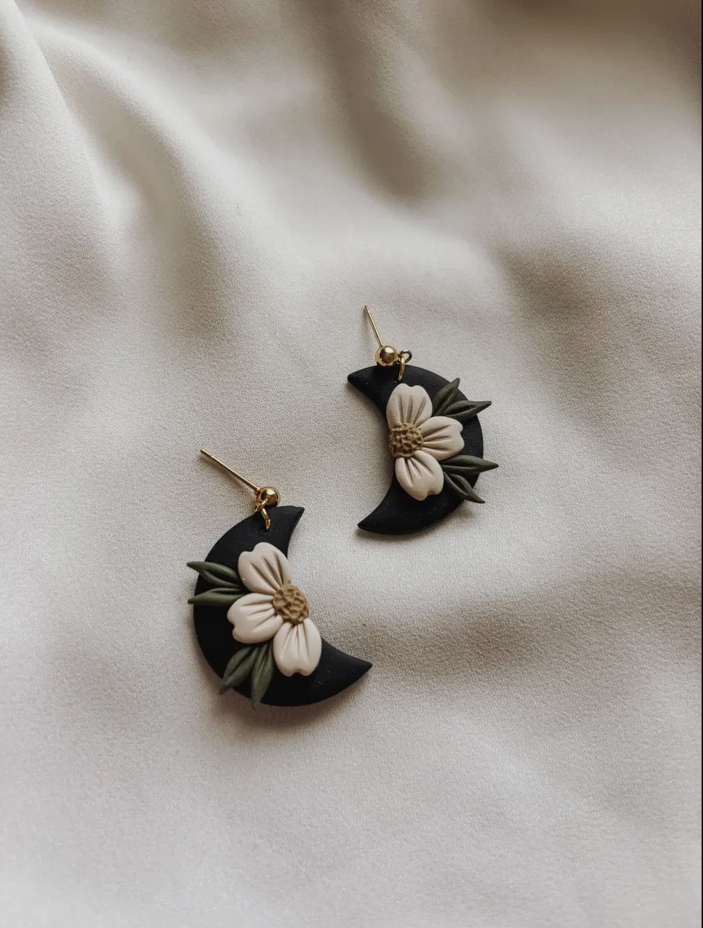 Celestial moon floral clay earrings