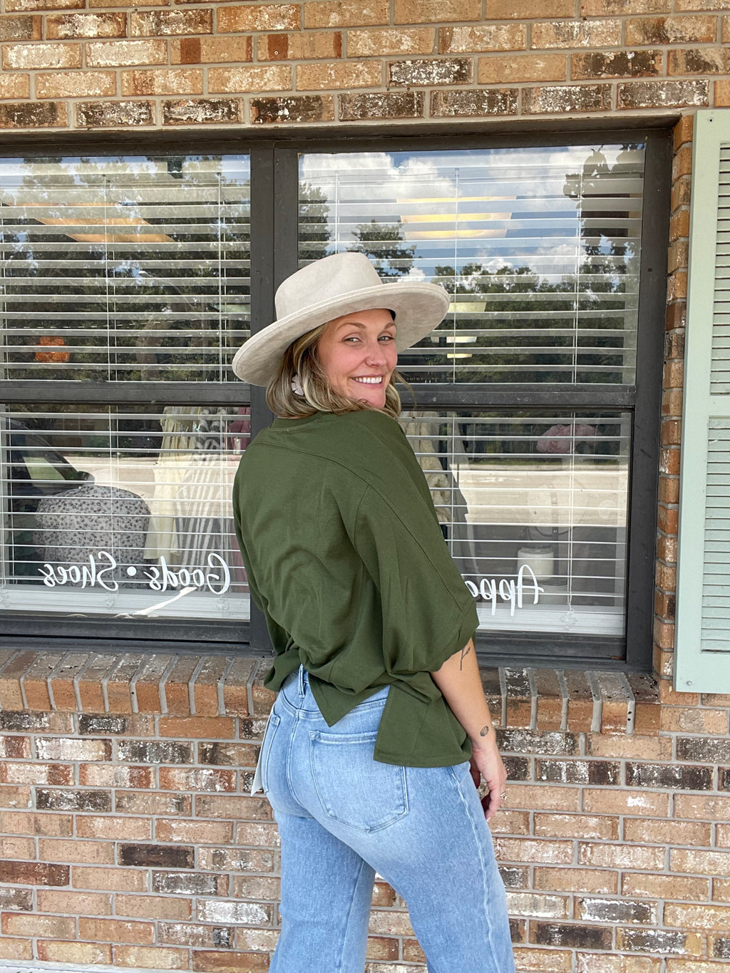 Easy Does It Olive Oversized Top