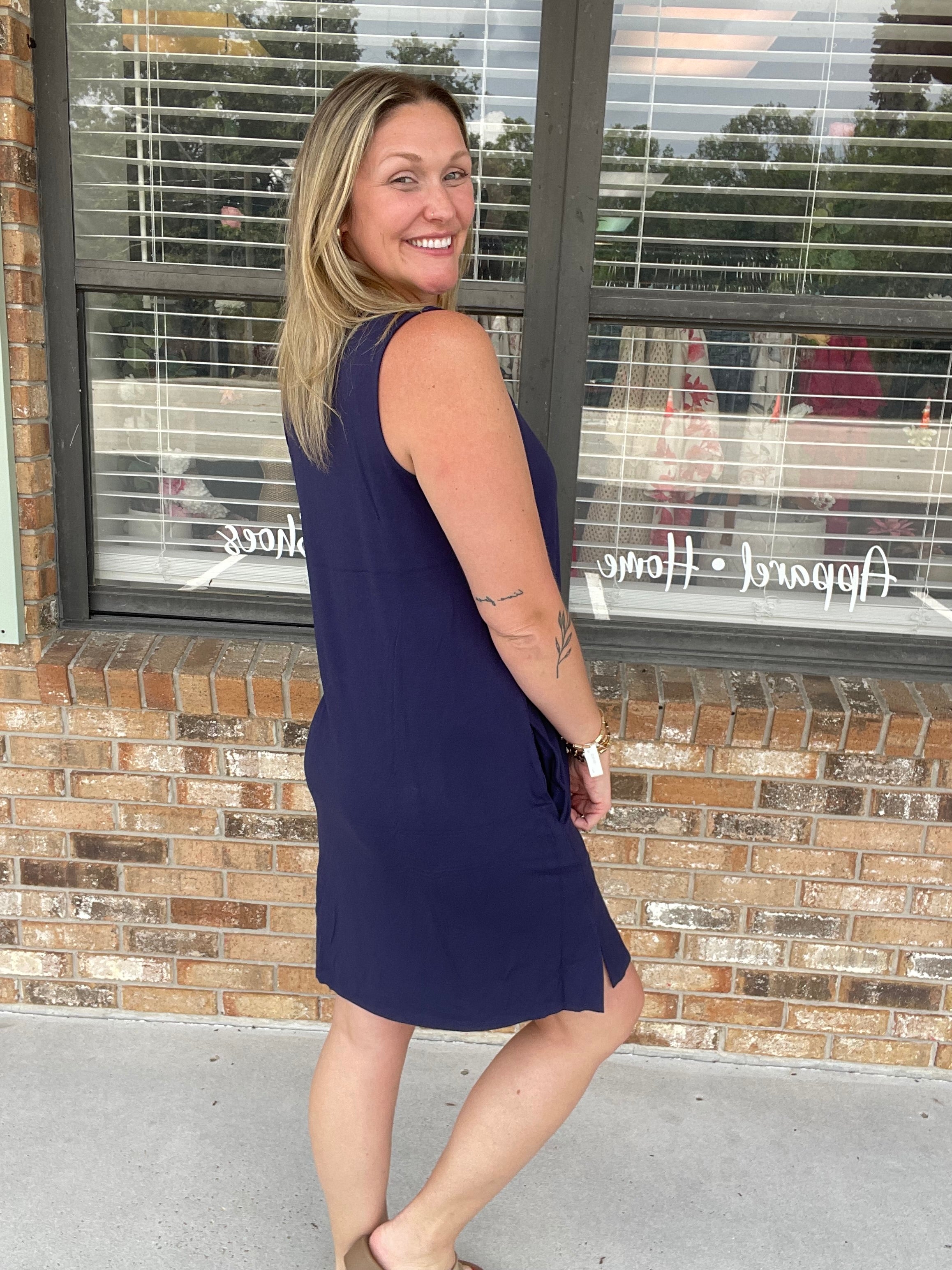 Navy Basic Swing Dress