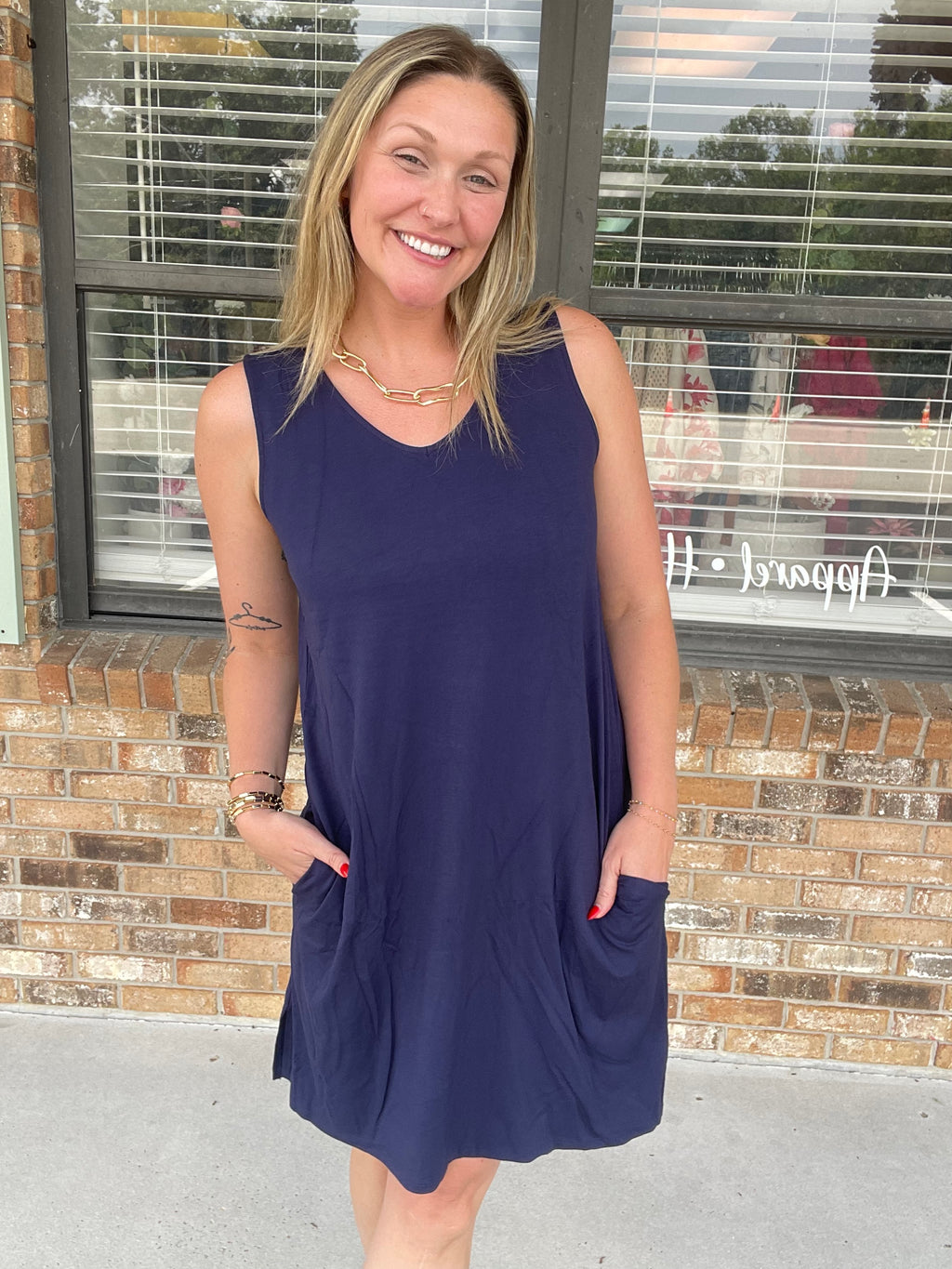 Navy Basic Swing Dress