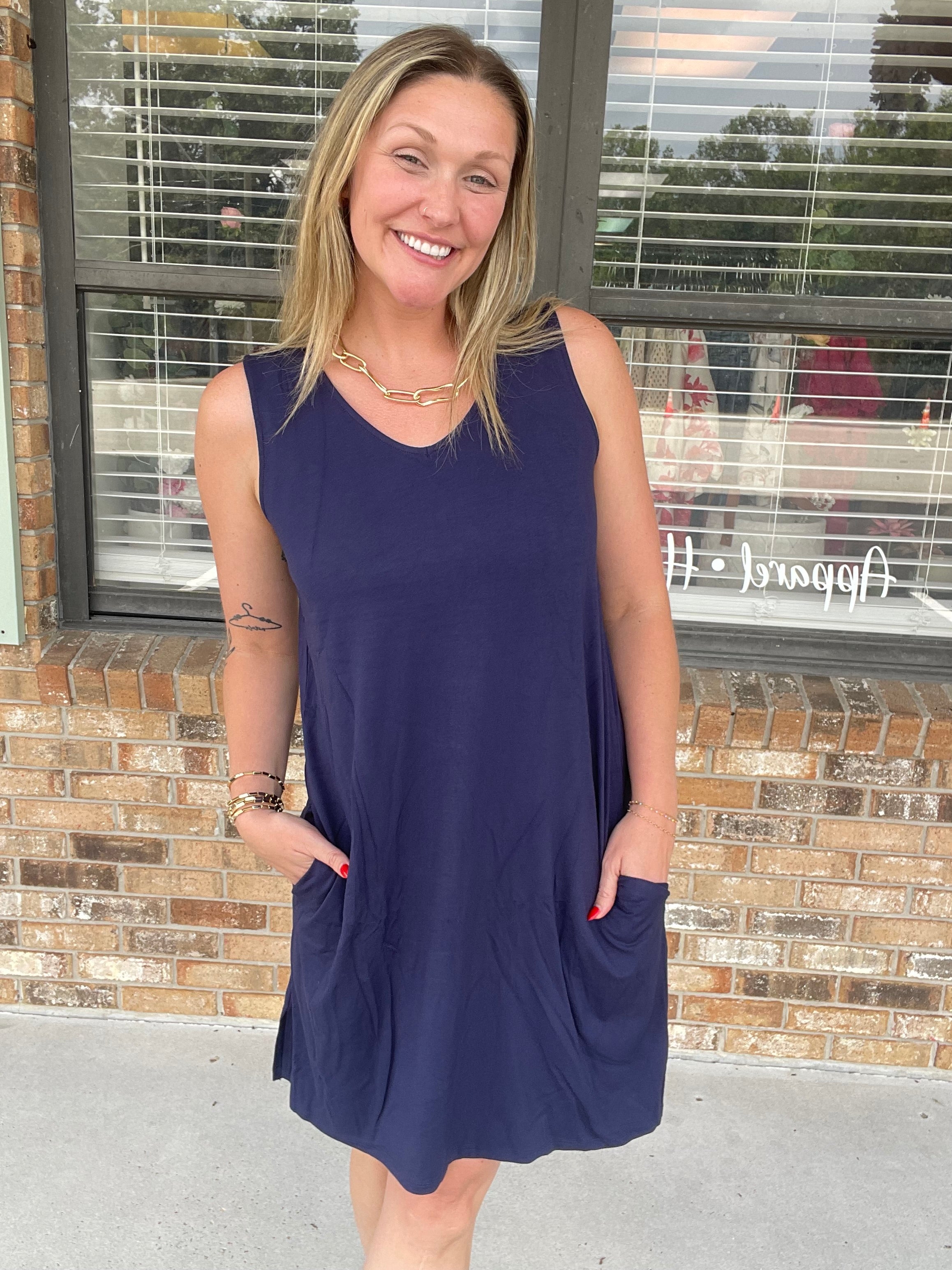 Navy Basic Swing Dress