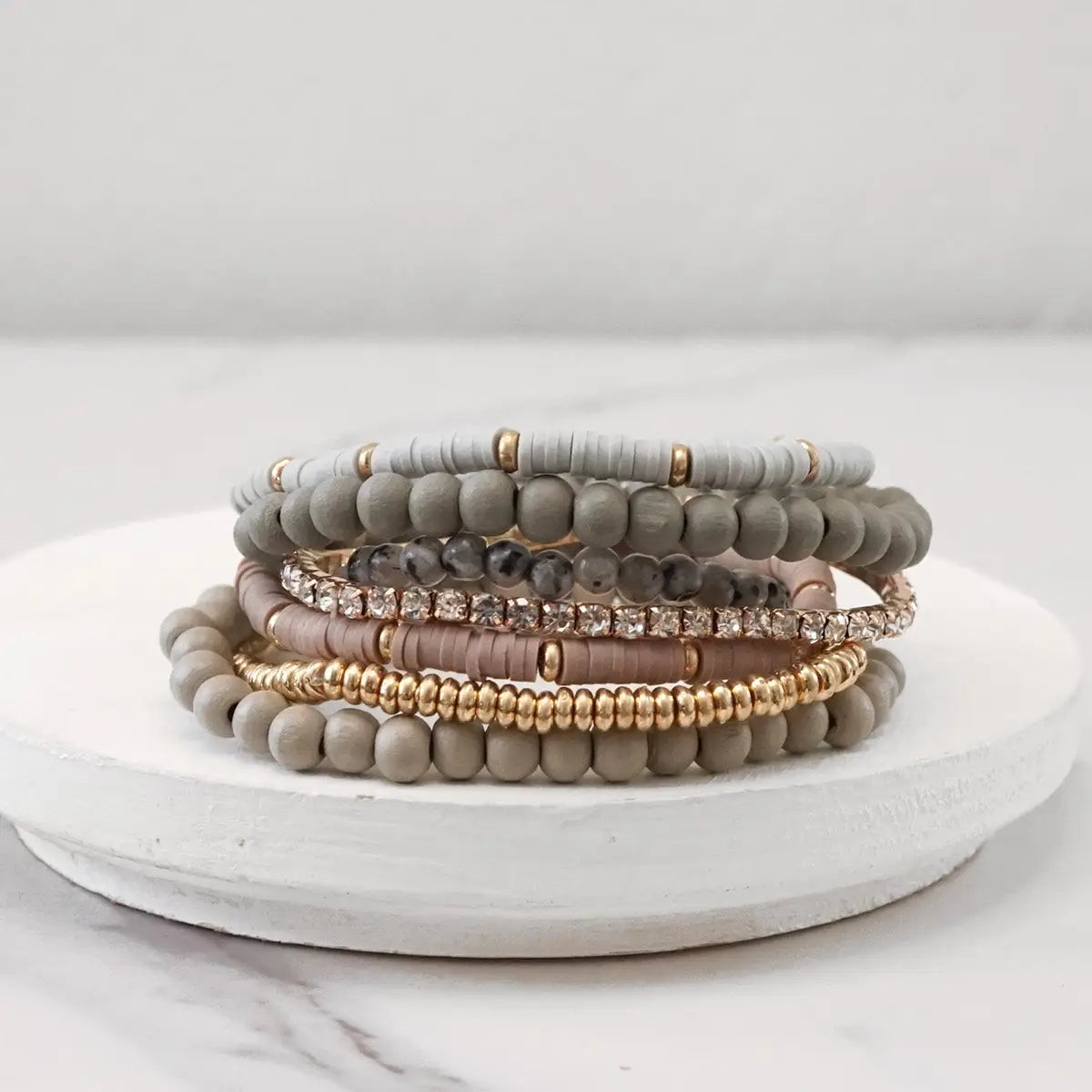 Boho Beaded Grey Stack