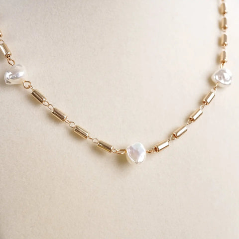 Bar Chain Pearl Necklace