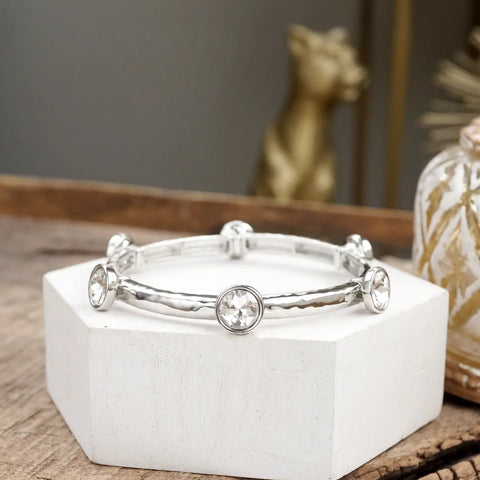 Clear Crystal Silver Bangle