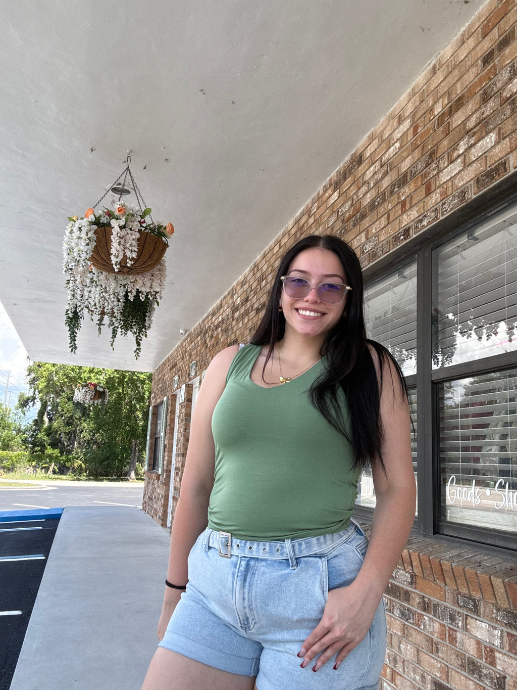 Leek Green v-neck tank