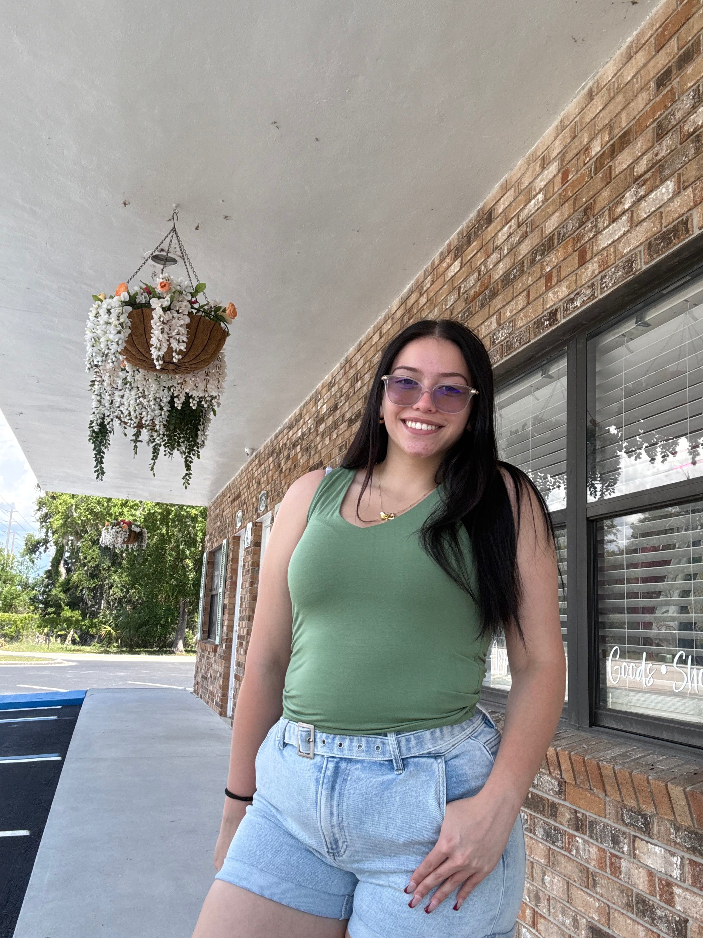 Leek Green v-neck tank