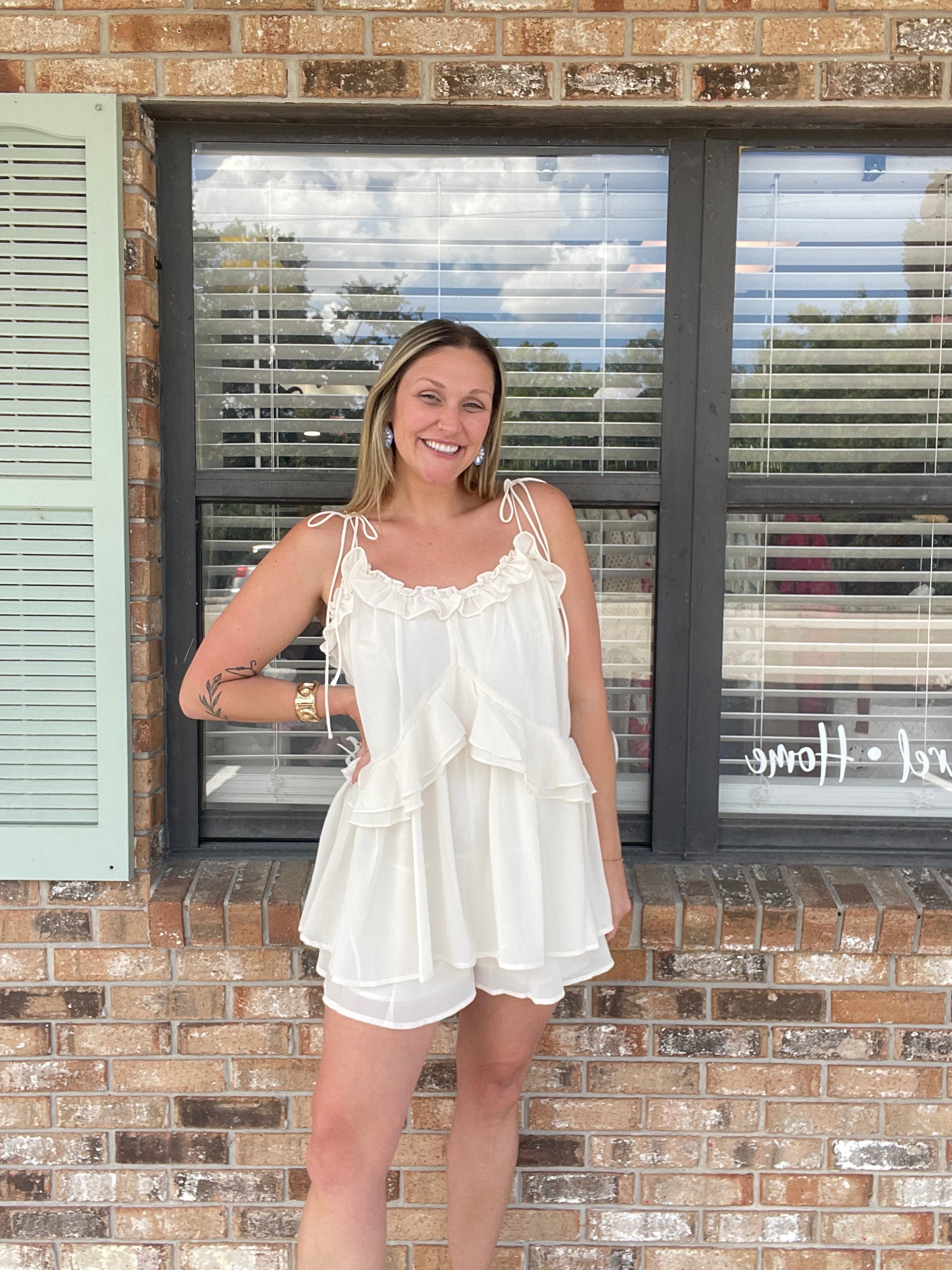 Ivory Sweetheart Tie Romper