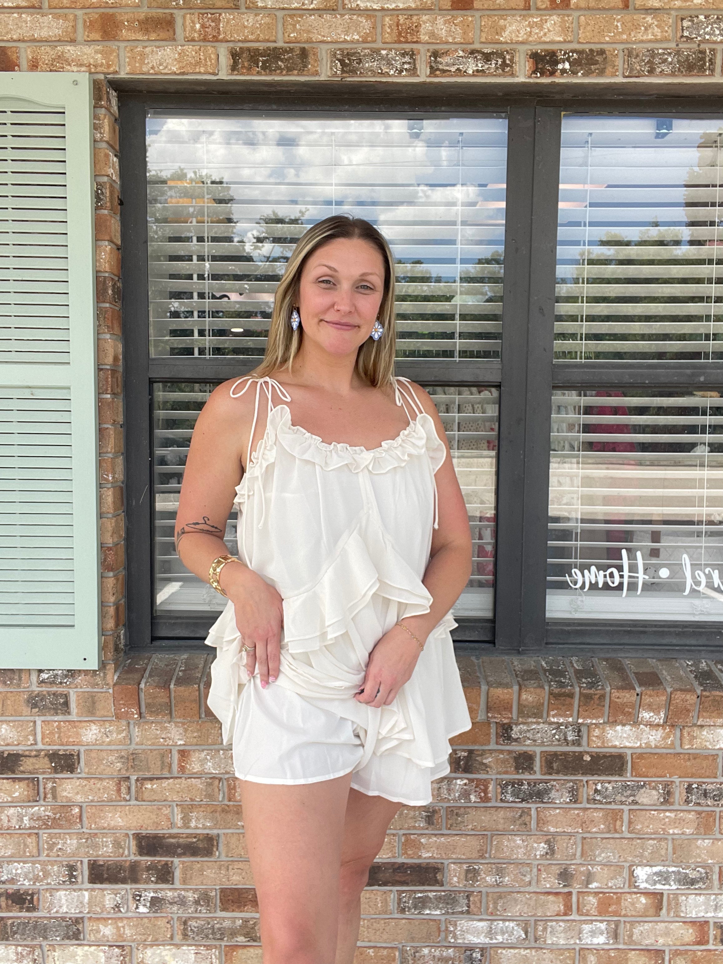 Ivory Sweetheart Tie Romper
