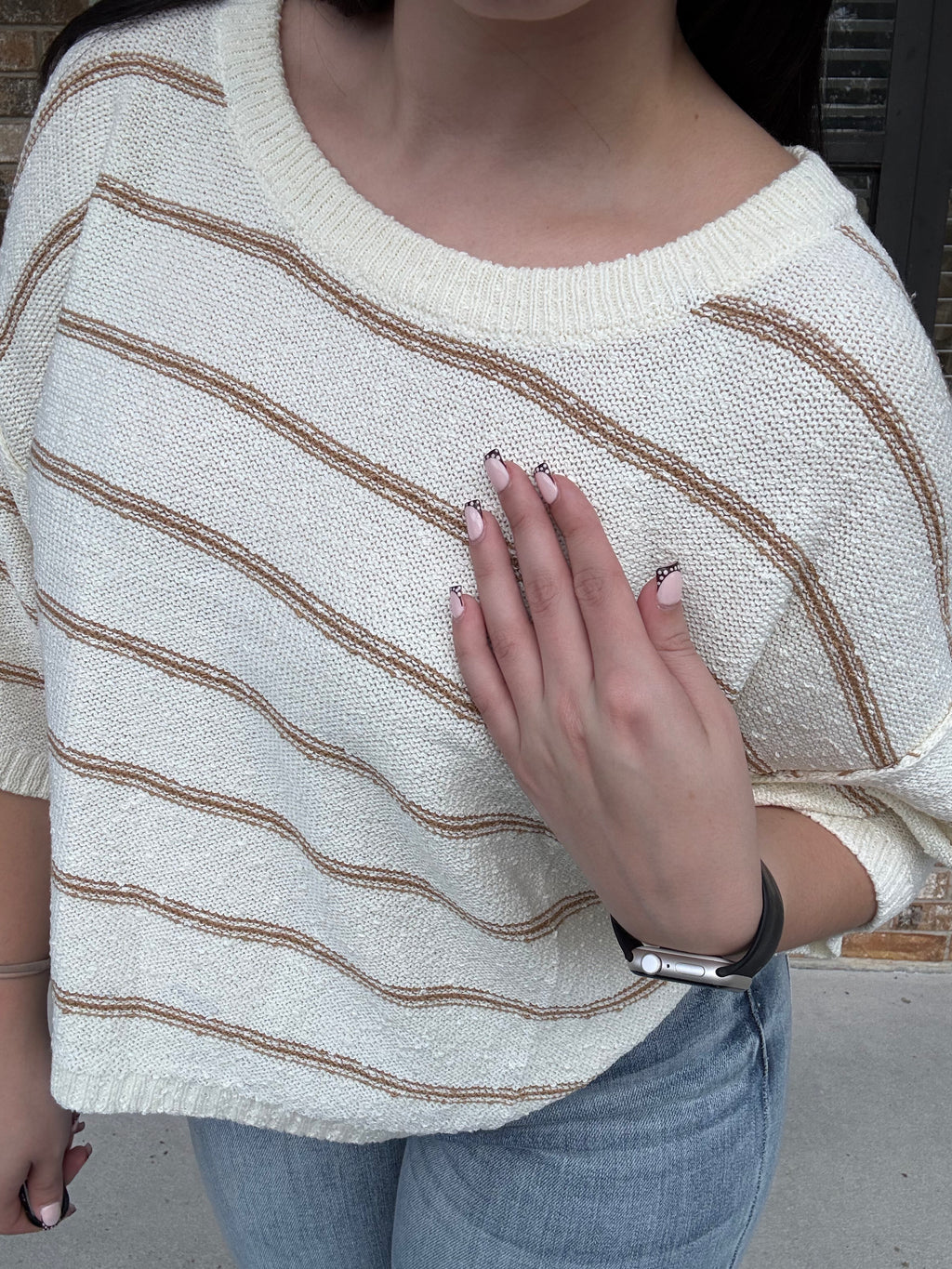 Vanilla Latte Striped Knit Top