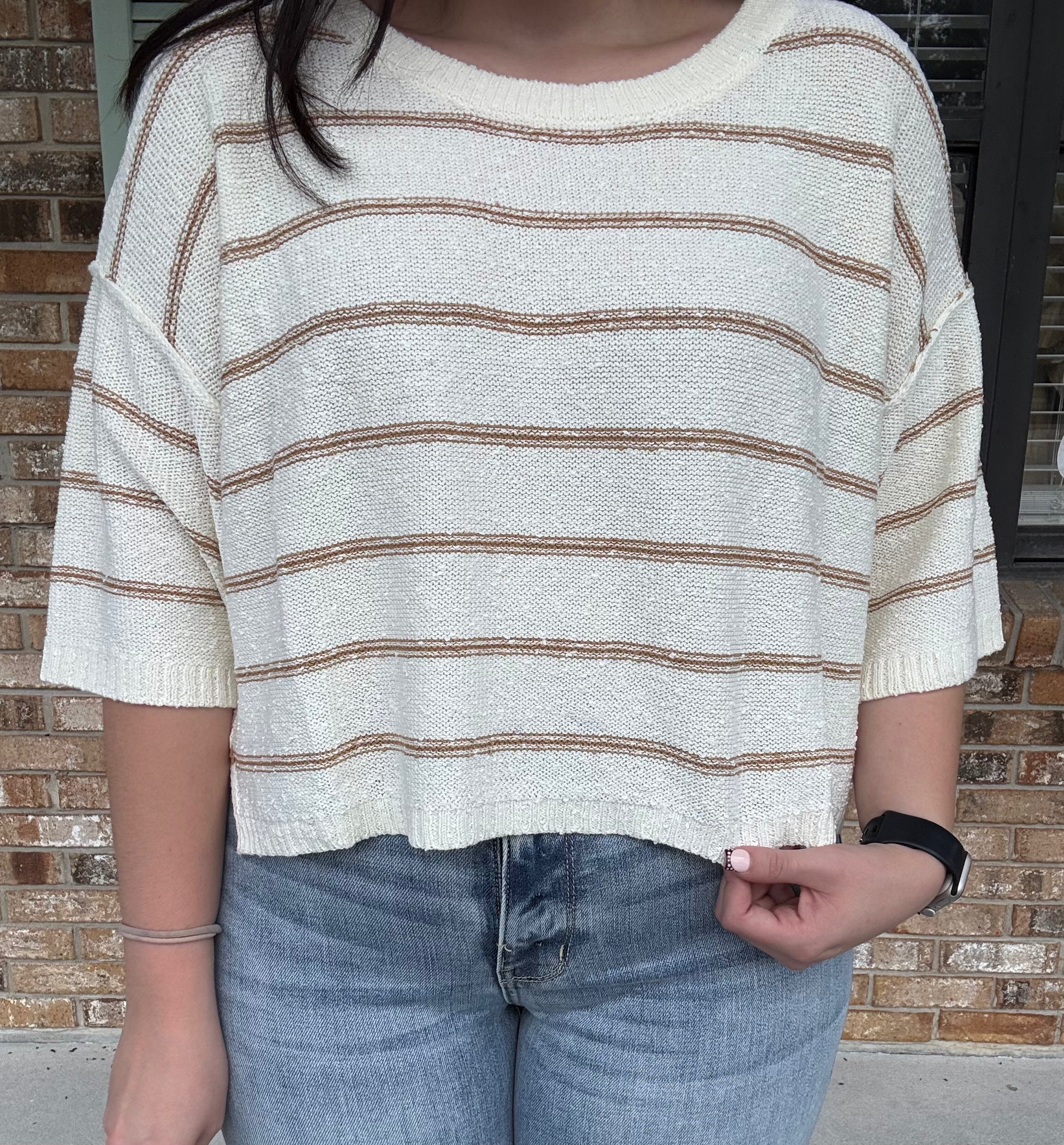 Vanilla Latte Striped Knit Top