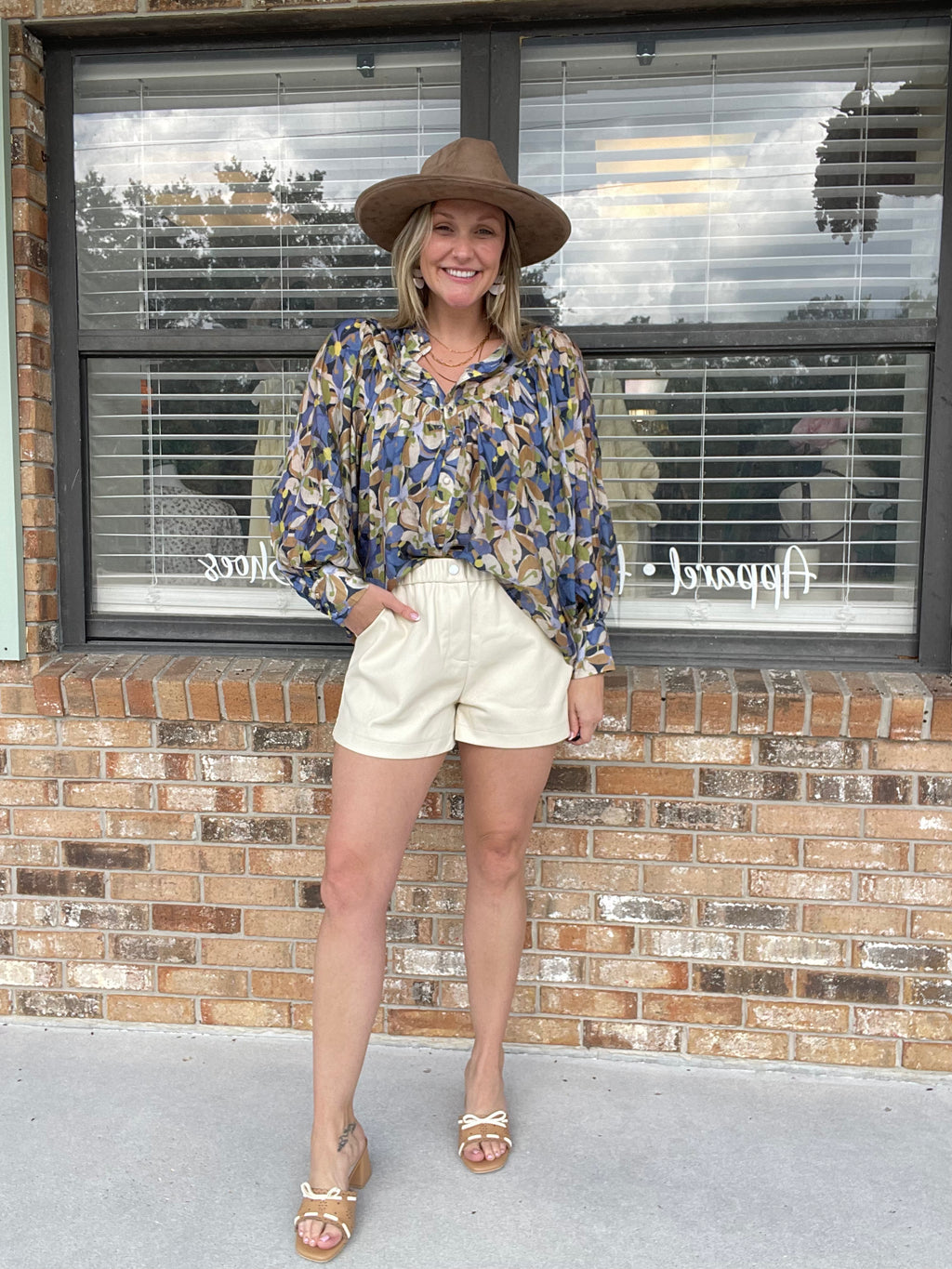 Downtown Faux Cream Leather Shorts