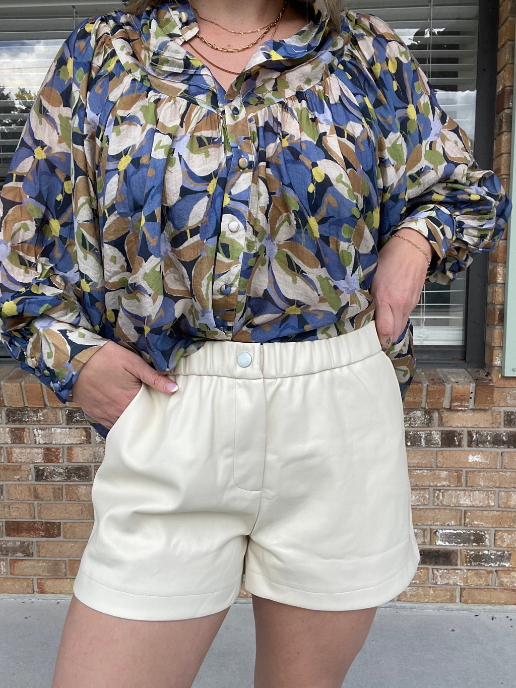 Downtown Faux Cream Leather Shorts