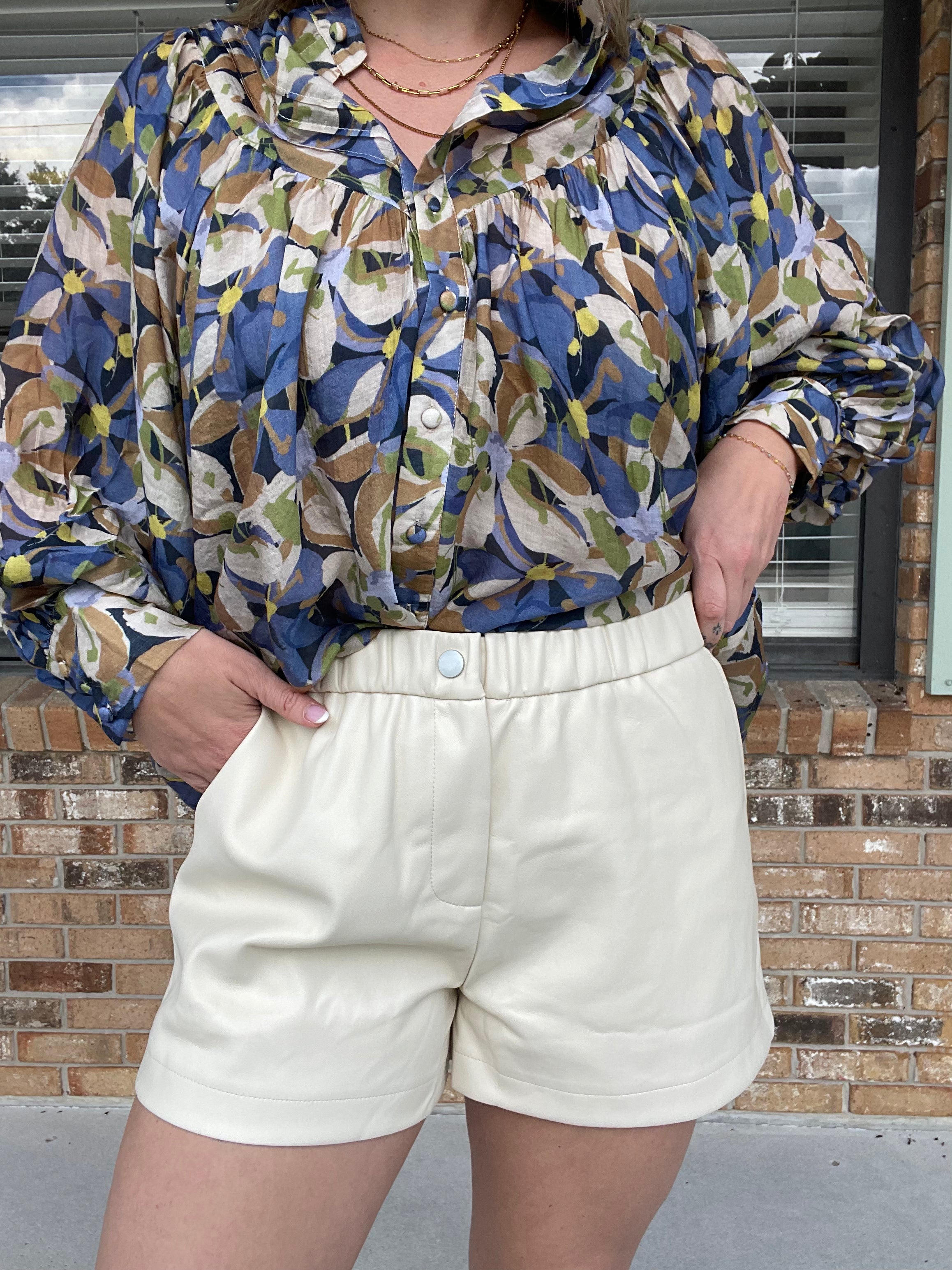 Downtown Faux Cream Leather Shorts