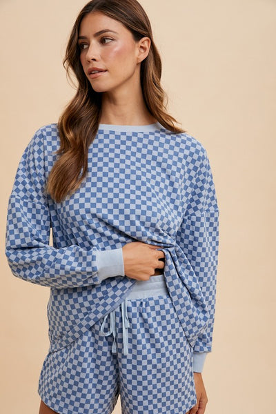 Baby Blue Checkered Top