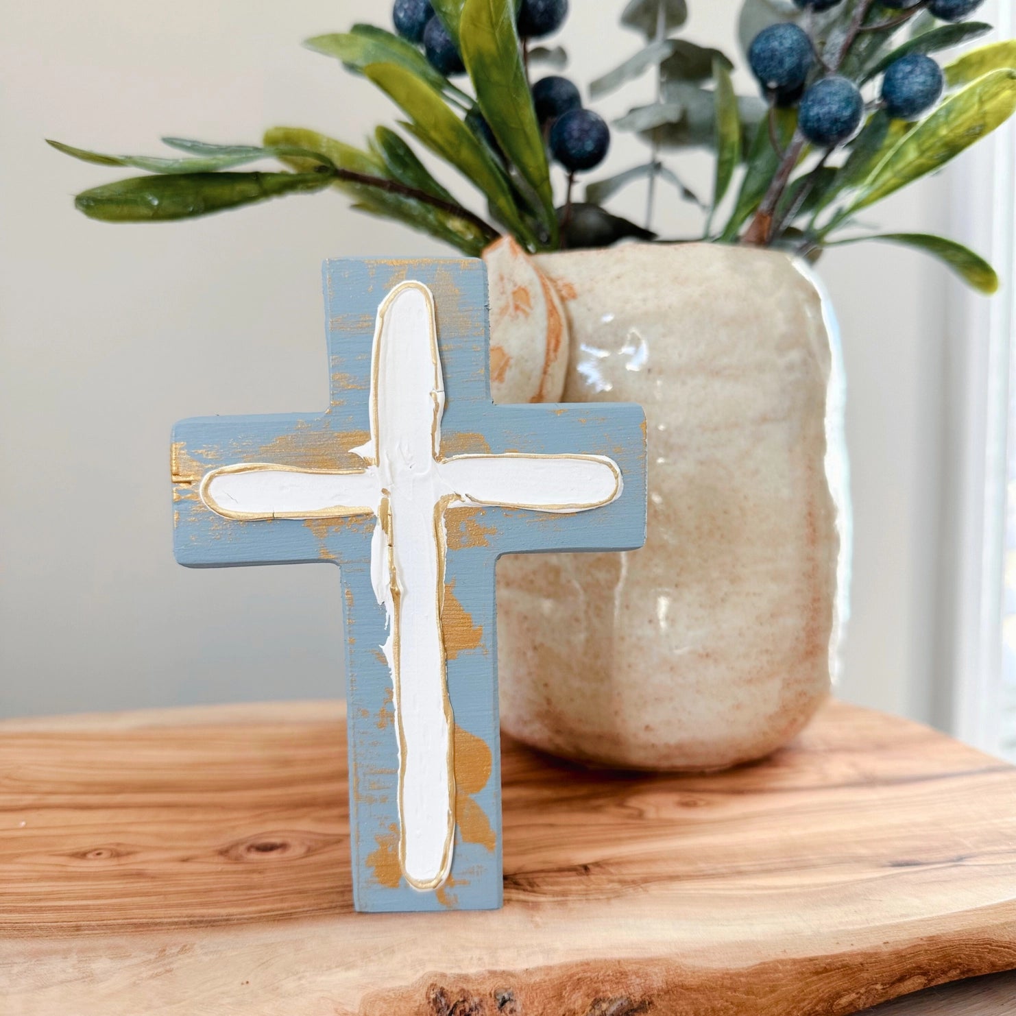 Blue Chunky Wood Cross