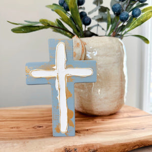 Blue Chunky Wood Cross