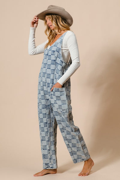 Checkered Denim Overalls