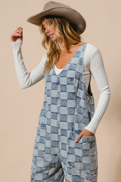 Checkered Denim Overalls