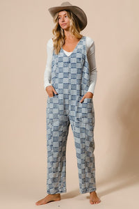 Checkered Denim Overalls