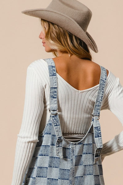 Checkered Denim Overalls