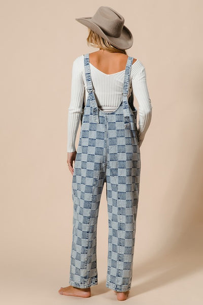 Checkered Denim Overalls