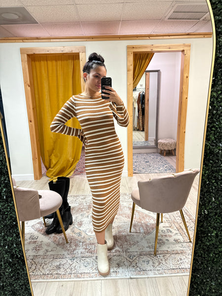 Caramel Stripes Knit Dress