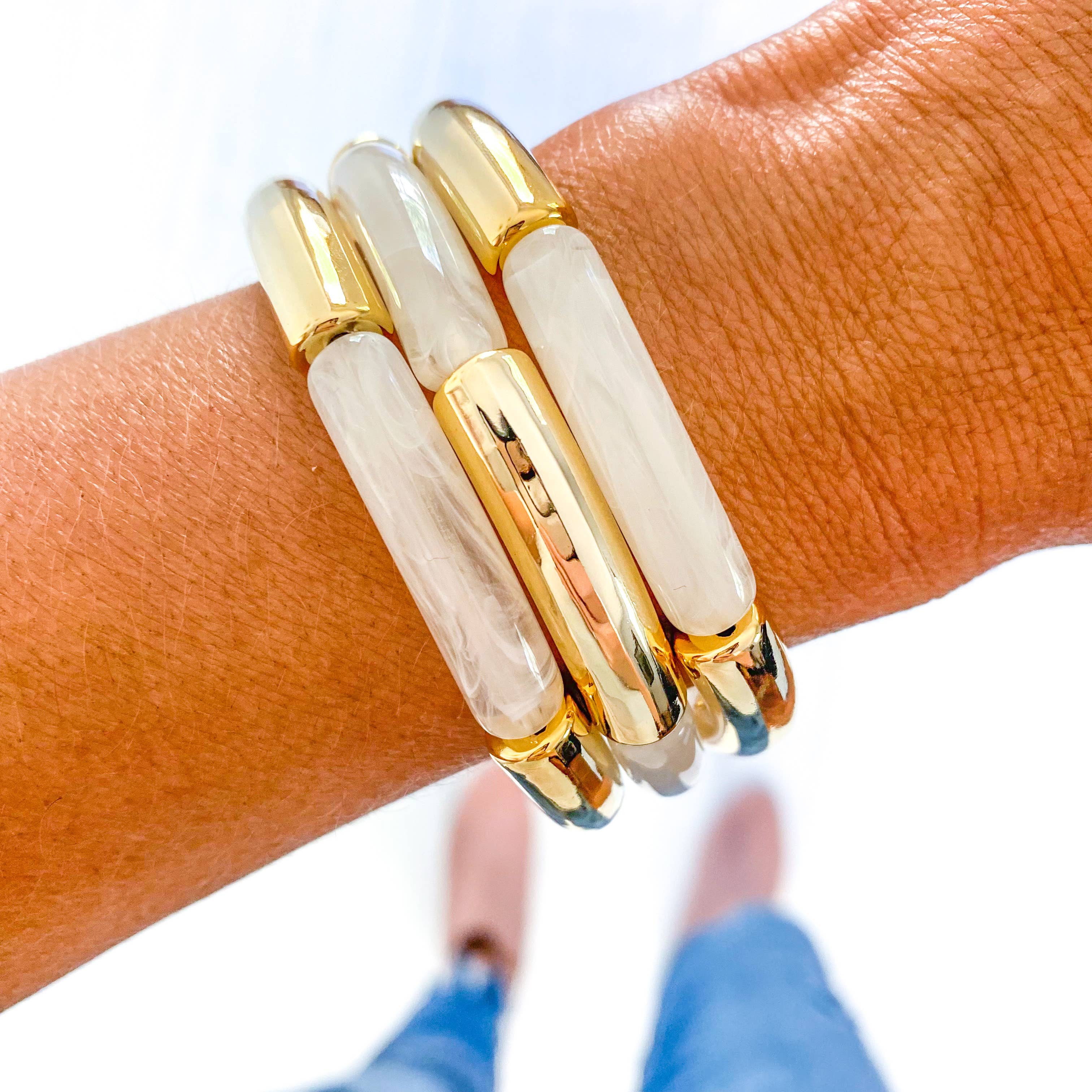 Clear Ivory Bamboo Bracelet