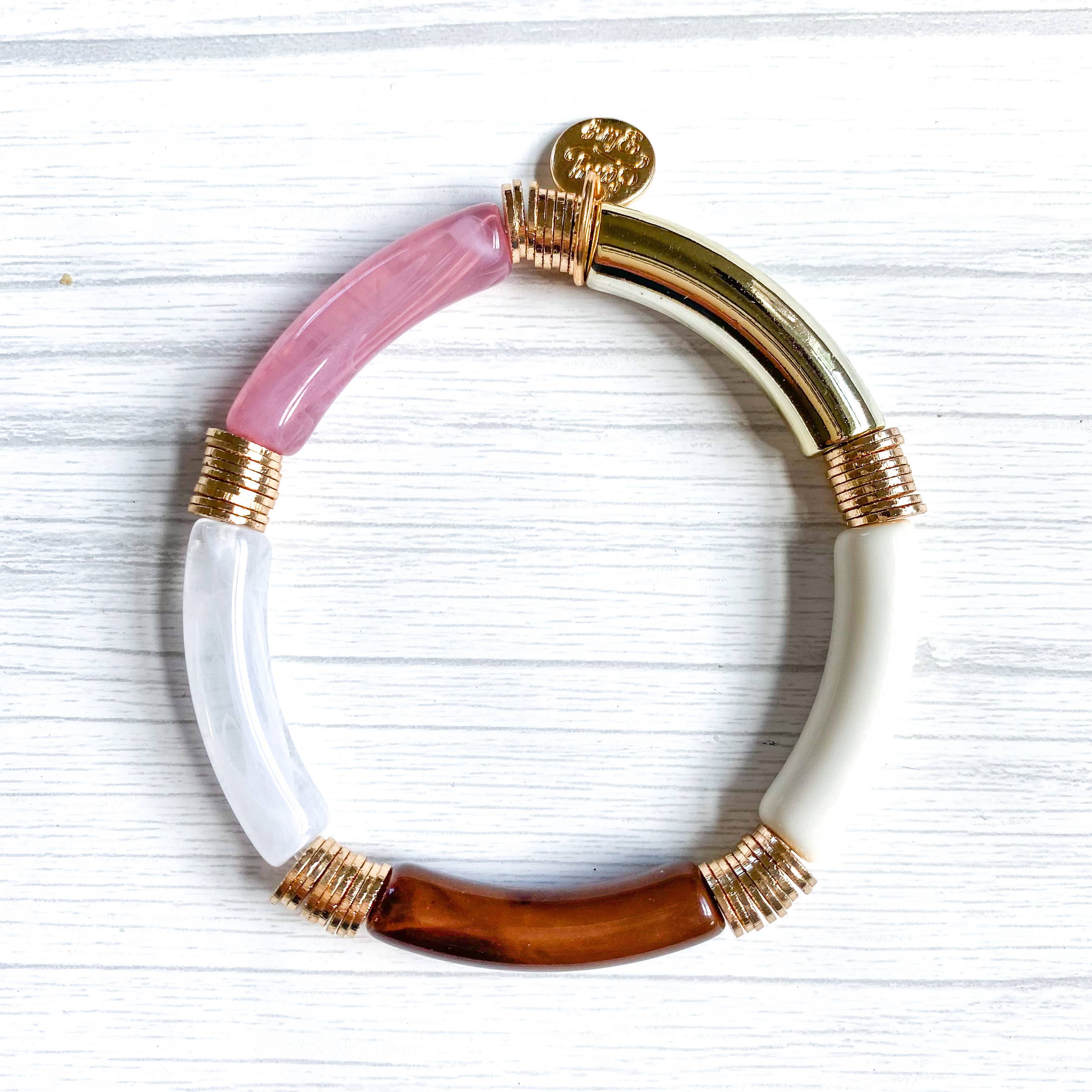 Brown/Ivory/Clear Pink Marble bracelet