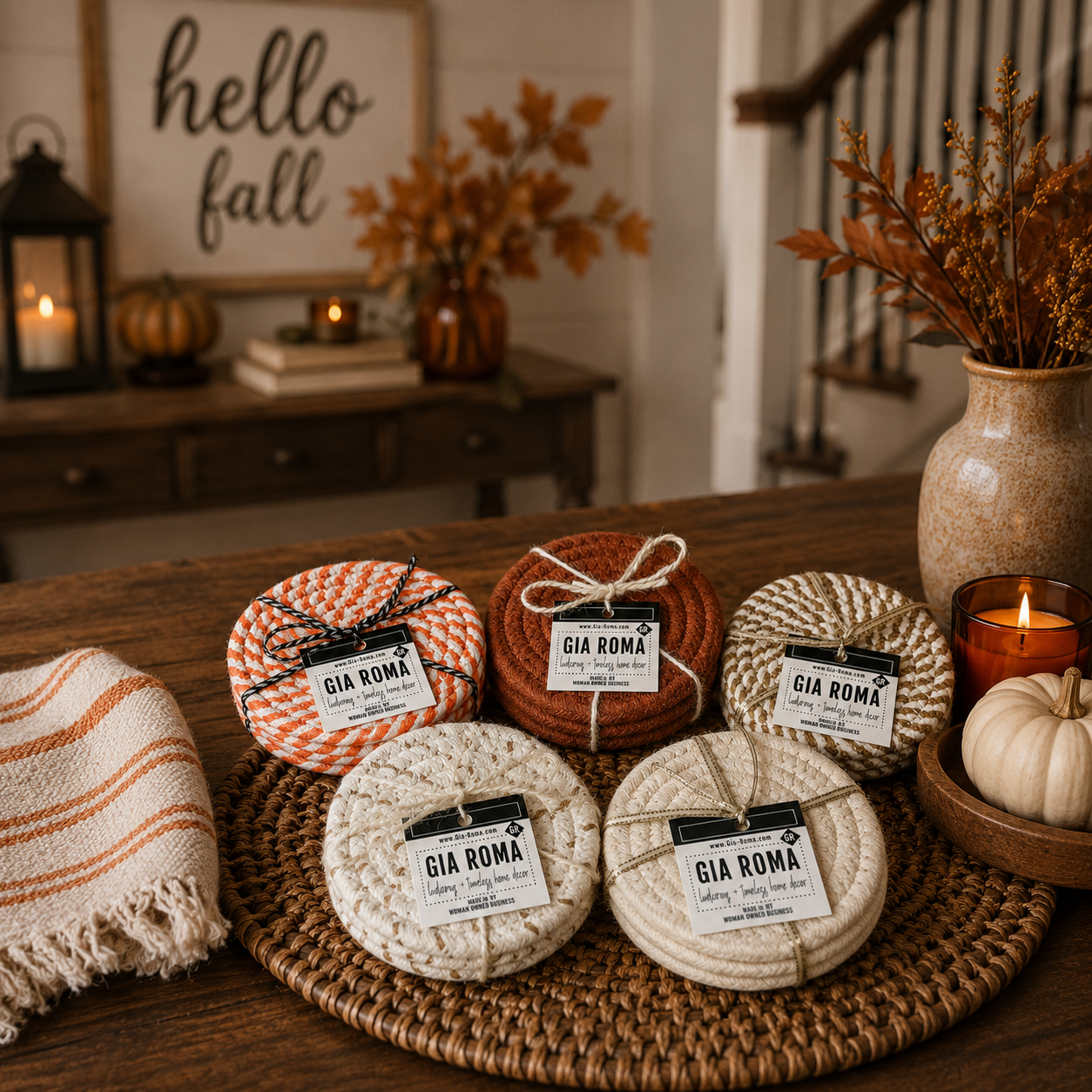 Brown White Dashes-4pk Coasters