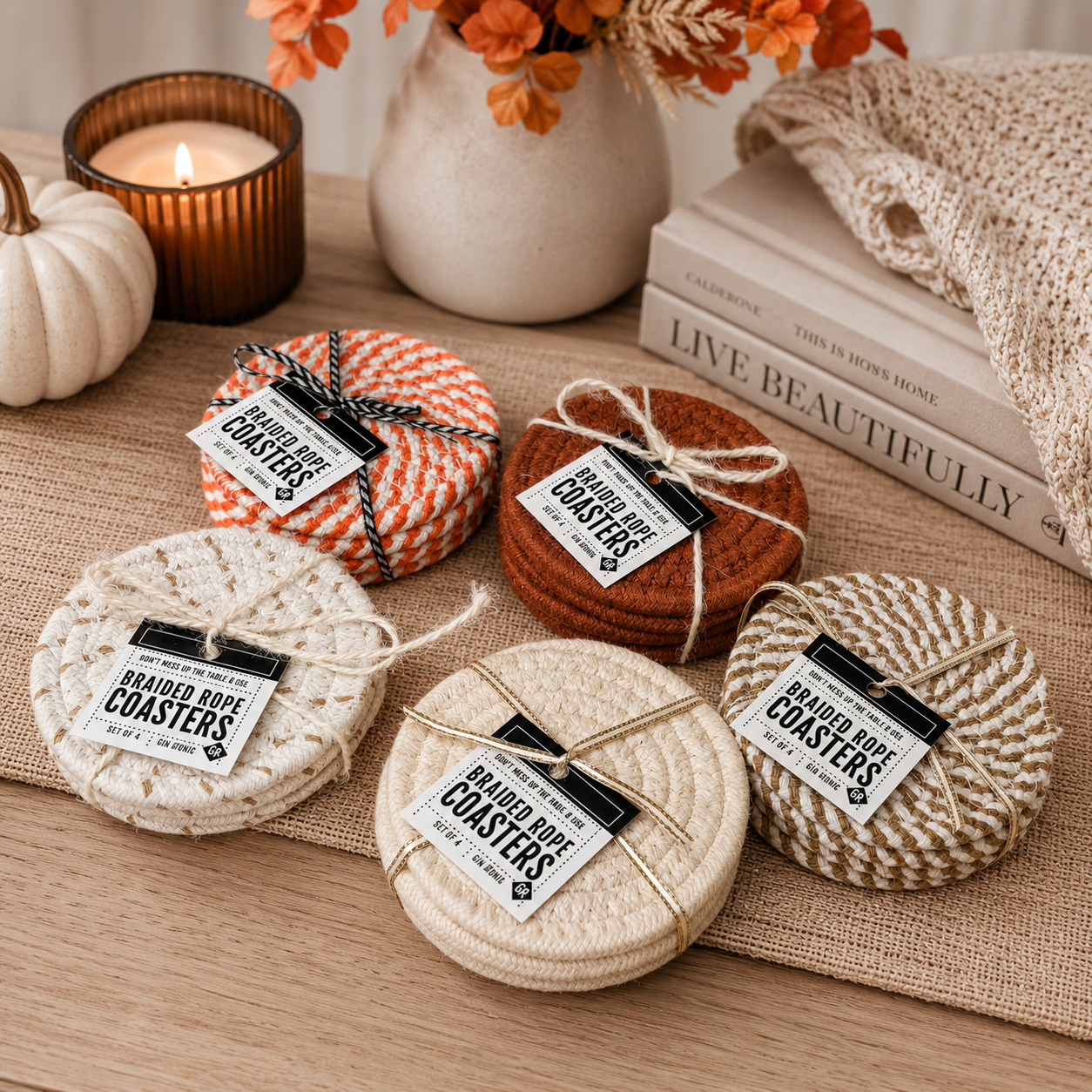 Brown White Dashes-4pk Coasters