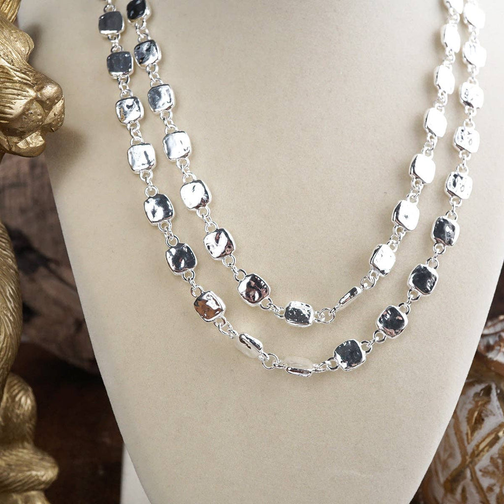 Shimmer Silver Current Textured Double Strand  Necklace