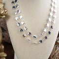 Shimmer Silver Current Textured Double Strand  Necklace