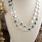 Shimmer Silver Current Textured Double Strand  Necklace