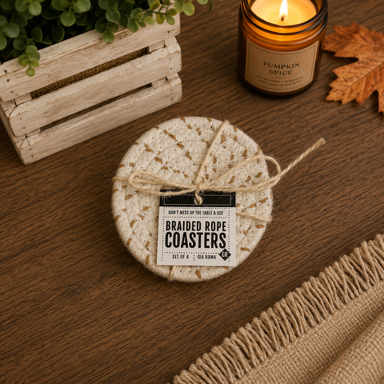 Brown White Dashes-4pk Coasters