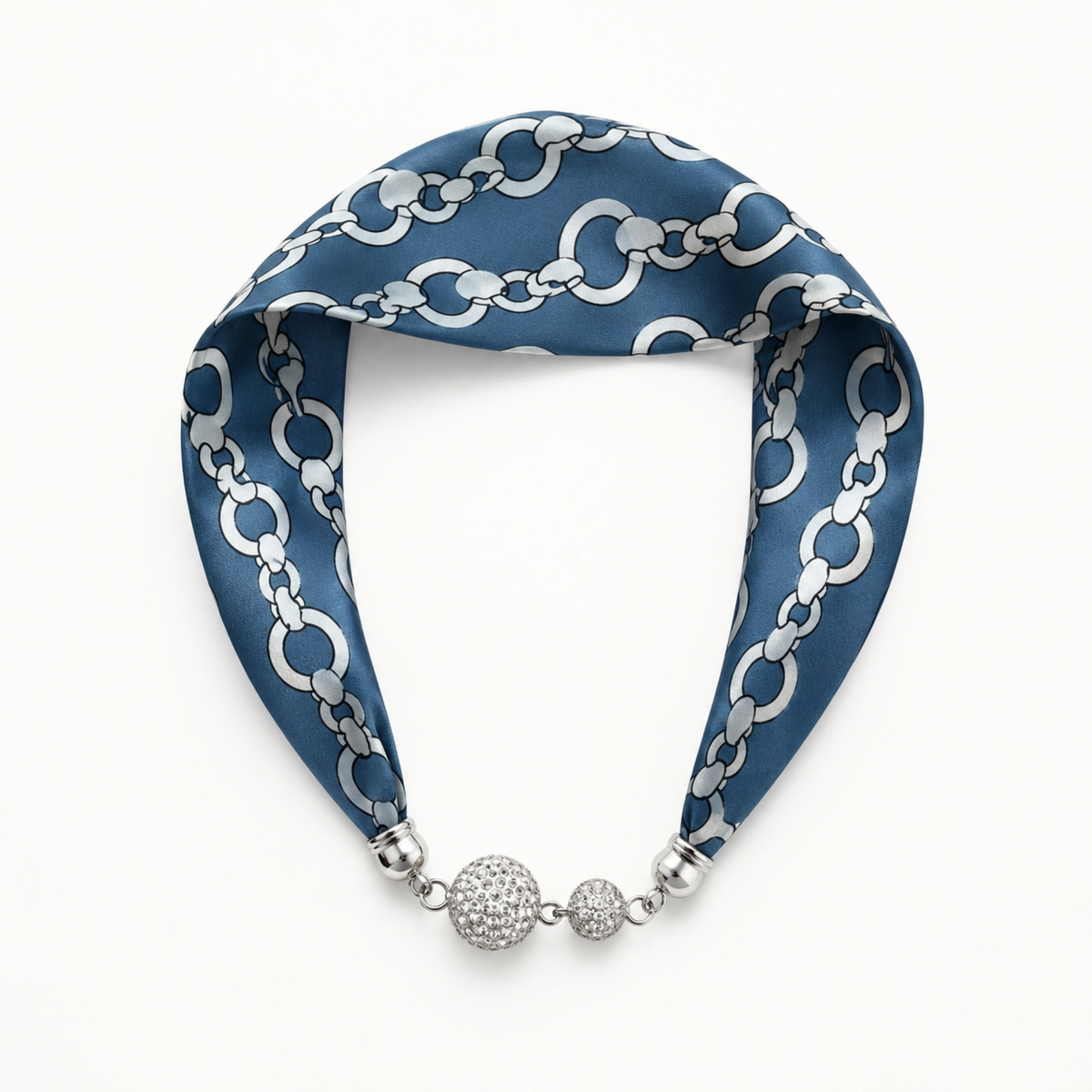 Blue Chain Satin Twilly Scarf Necklace