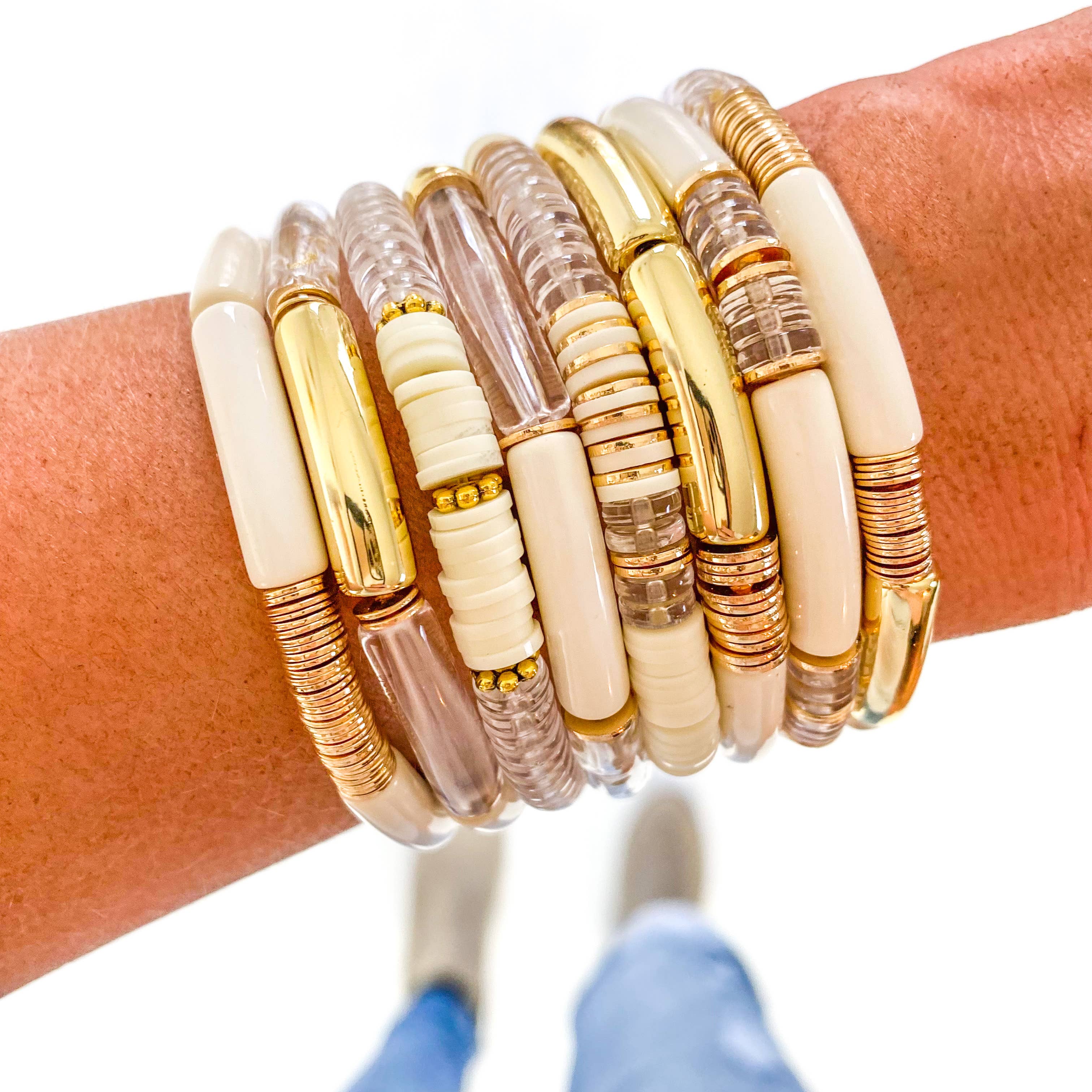 Ivory Acrylic Tube Bamboo Bracelet