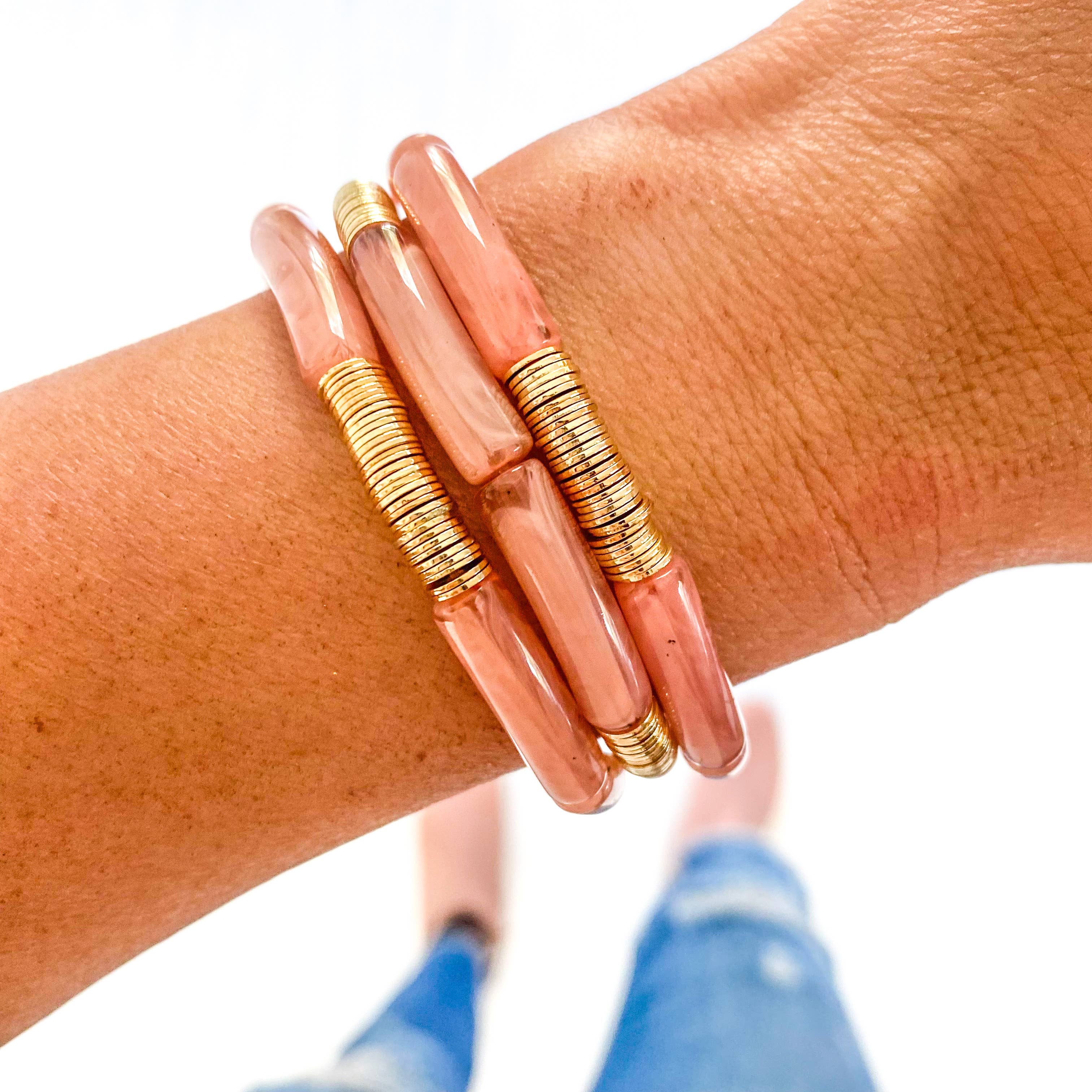 Blush-Gold Tube Bamboo Bracelet