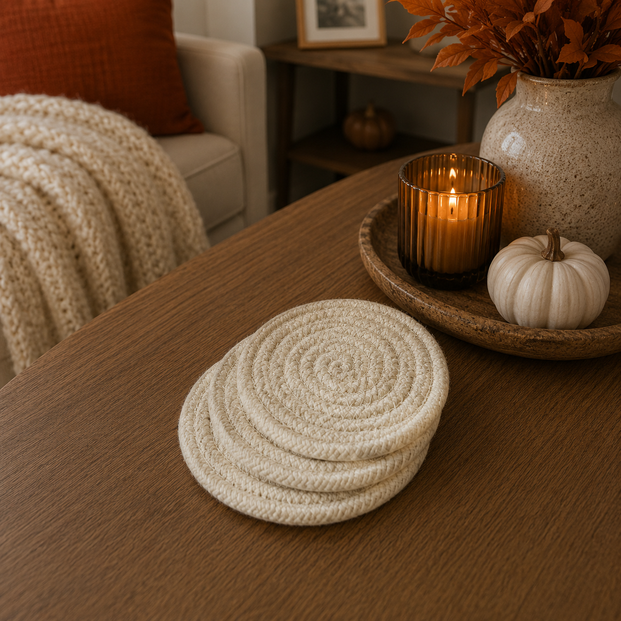 Brown White Dashes-4pk Coasters